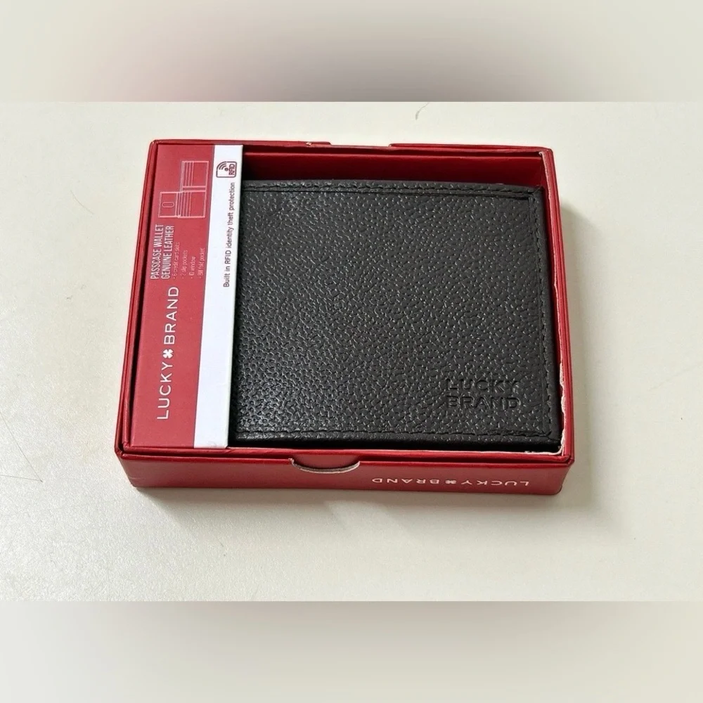 Lucky Brand Brown Pebbled Leather RFID Protection Passcase Wallet